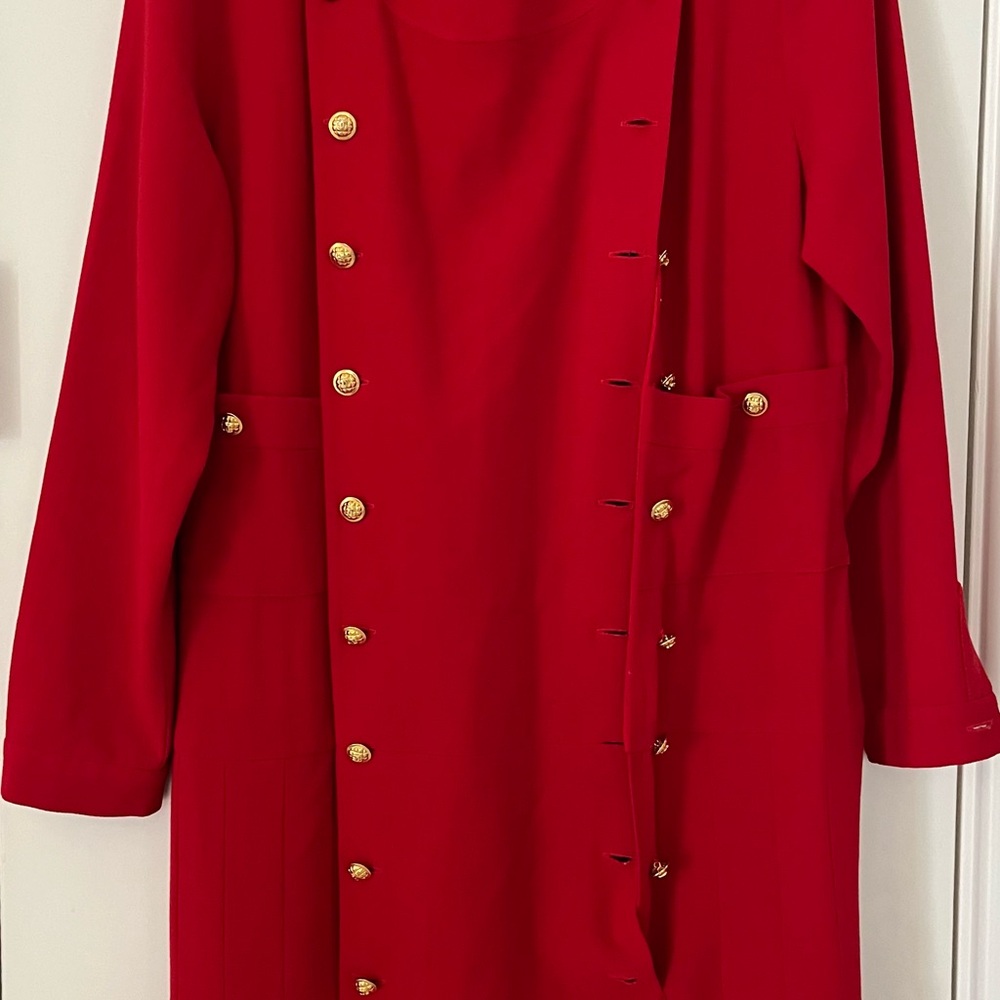 CHANEL Red Midi Dress with Gold Buttons